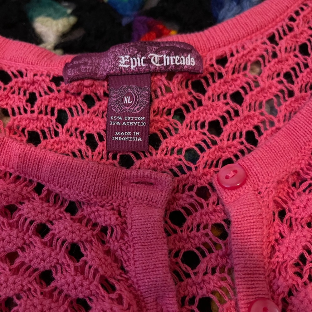 Epic Threads Vibrant Pink Open-Knit Sweater